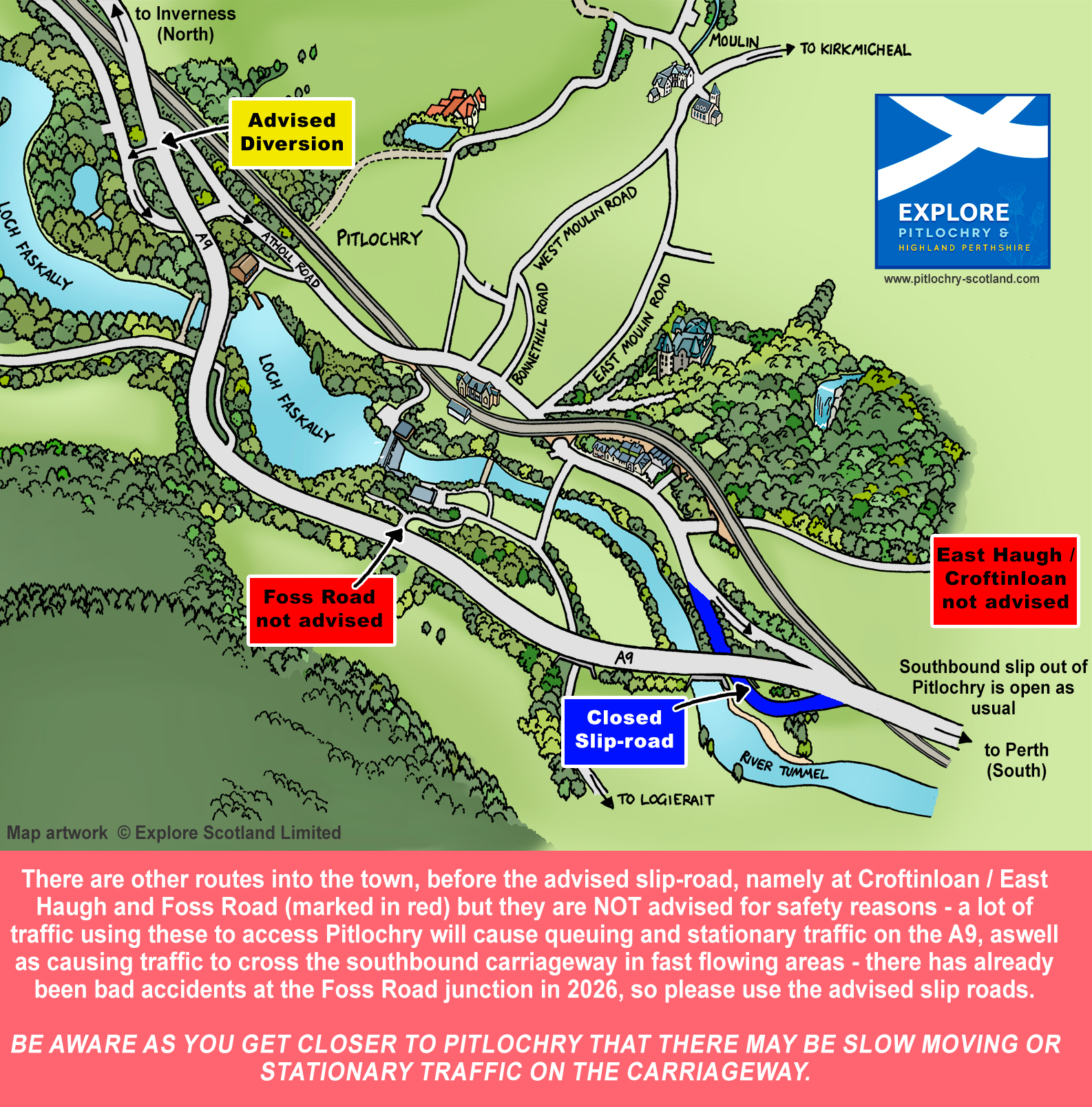  A9 Pitlochry northbound off-slip diversion route map 2026