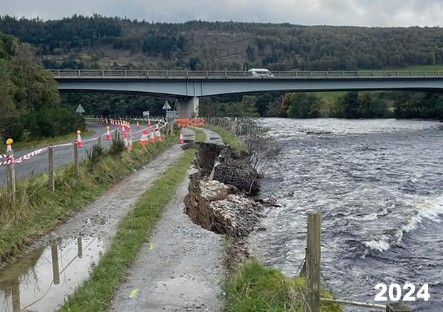 A9 Pitlochry northbound slip-road retaining wall damage